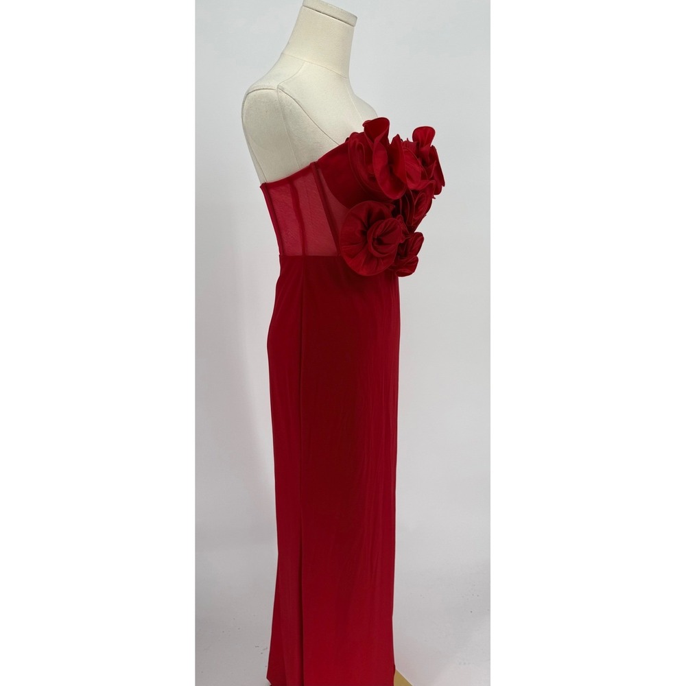 NWT Ieena for Mac Duggal Red Rosette Strapless Gown Corset Back Maxi Dress Sz 2 - Picture 5 of 9